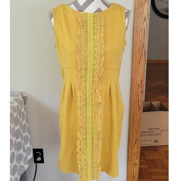 Mystree Dresses & Skirts - Mystree Mustard Yellow Dress Lace Applique Ruffle Size Large
